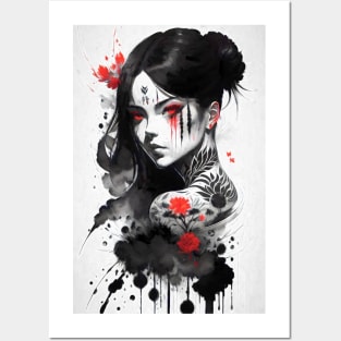 Japan Ink Style Woman Posters and Art